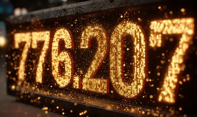 Illuminated digital numbers glowing with golden light and particles, creating a celebratory countdown atmosphere for holidays or events