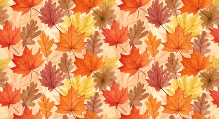 Fototapeta premium Celebrate the vibrant autumn season with this beautiful watercolor maple leaf pattern, perfect for fall designs and Thanksgiving projects with rustic charm