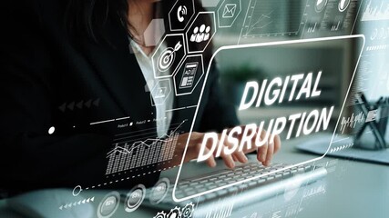 Business Professional Engaging with Digital Disruption Concept Through Modern Technology and Data Visualization Techniques. Asymptotic smart data analytic.