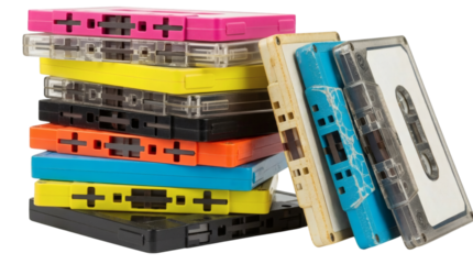 Colorful Stacked Audio Cassette Tape Nostalgic Music Recording Device