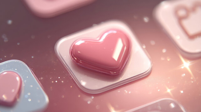 Clay style heart icon on mobile screen showcases love-themed digital design