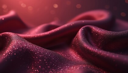 Flowing luxurious dark red satin fabric with subtle glitter accents. Rich color gradient adds depth and elegant shimmer. Ideal for festive and celebratory backdrops.