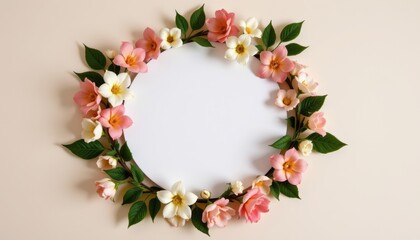 Elegant Floral Frame with Pink and White Flowers on Soft Background for Invitations and Decorative Artwork
