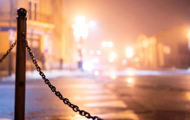 Naklejka premium Blurry Photo Of Winter Street In Fog