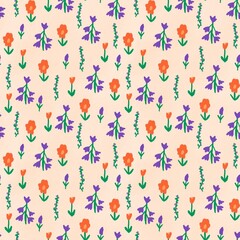 Seamless pattern Red and violet flowers 