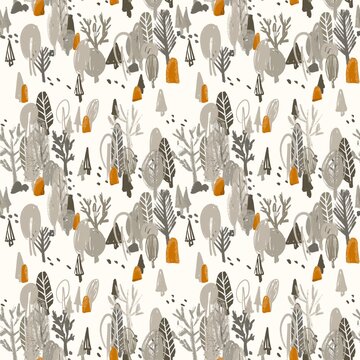 Seamless pattern Autumn forest, simple trees