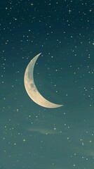 Fototapeta premium Minimal flat crescent moon with stars, soft pastel night sky, simple wallpaper.