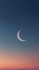 Fototapeta premium Minimal flat crescent moon with stars, soft pastel night sky, simple wallpaper.