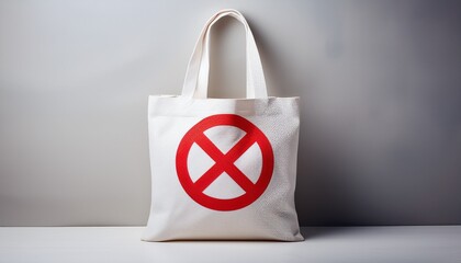 white tote bag with a red forbidden symbol