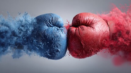 Two boxing gloves collide with vibrant colors in a dynamic display of strength and competition in a digital art style