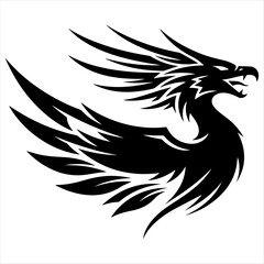 Obraz premium Stylized black dragon silhouette with sharp wings and mane. (60)