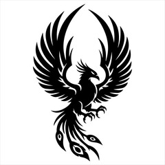 Fototapeta premium Tribal phoenix bird silhouette with spread wings and flowing tail