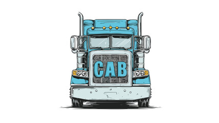 Fototapeta premium Blue Semi Truck with 'Cab' Written on Front - Transportation Industry Concept