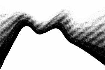 Macro image of a wavy halftone band forming a dark ridge with soft gradient shading, printed black dots and lines on a transparent background PNG.