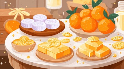 Chinese new year festive food and citrus fruits