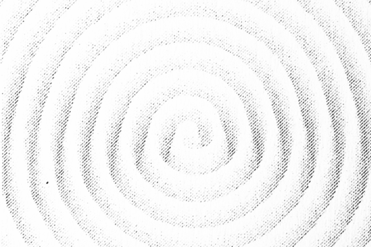 Macro image of a light halftone spiral made of diagonal dots and rings. Printed black pattern on a transparent background PNG.