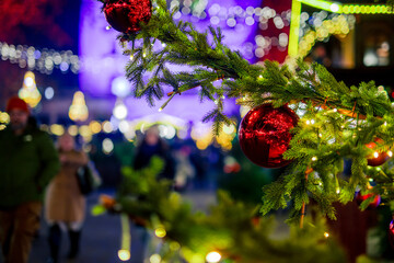Christmas Ornament Hanging Against Lights Background