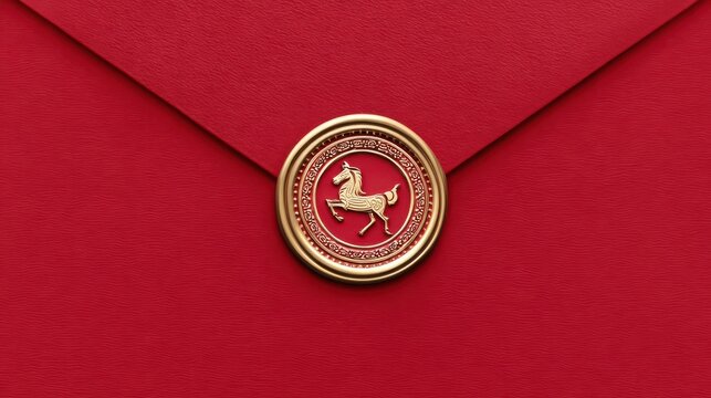 Red envelope with golden horse seal for chinese new year - Powered by Adobe