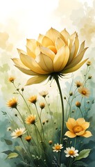 Soft yellow blooming flowers with gentle green foliage creating a bright natural botanical background