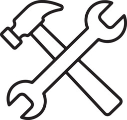 Collection of line art icons featuring a hammer and wrench for construction and repair services