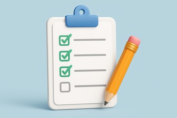 White clipboard with checklist and pencil Planning task management productivity and education concept Vector illustration