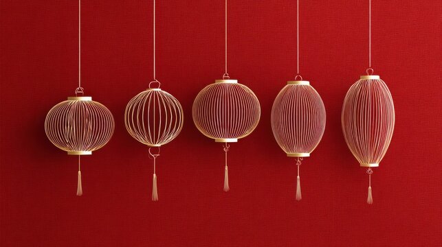 Golden minimalist lanterns celebrating chinese new year tradition
