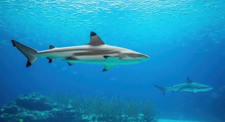 Fototapeta premium Shark swimming in clear blue ocean water