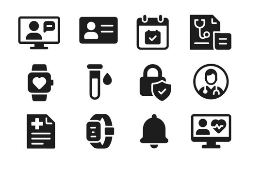 Medical set pad telemedicine sensor patient icon chat wearable profile appointment vector