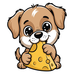 Fototapeta premium Adorable cartoon puppy enjoying a delicious slice of cheese