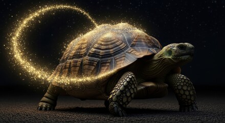Turtle with golden glitter trail