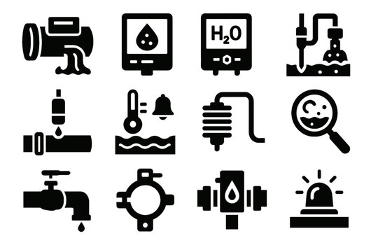 Beacon clamp barrier scanner sampling alarm icons effluent viewer monitoring turbidity vector