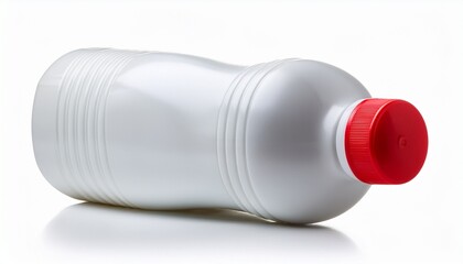 a white plastic bottle with a red cap for dish soap isolated on white background