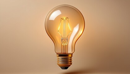 illuminated lightbulb floats against a pale beige backdrop