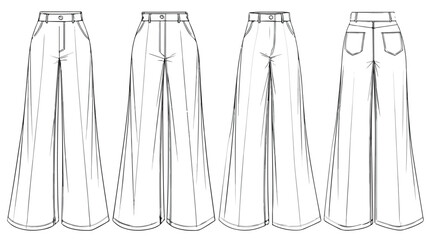 Elegant Long Pants Vector with Outline on White Background