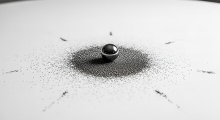 Metallic sphere surrounded by particle cloud pattern. Abstract visualization of quantum data flow in 6g networks. Innovative communication technology concept for next-generation wireless systems.