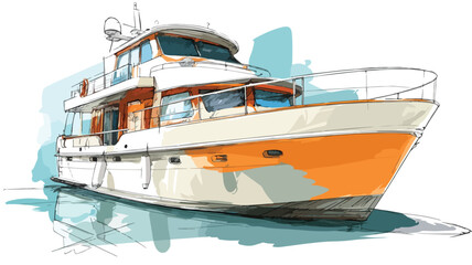 Fototapeta premium Sleek Modern Boat Vector Illustration with Outline on White Background