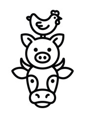Fototapeta premium A charming illustration of farm animals stacked in a playful totem pole formation.
