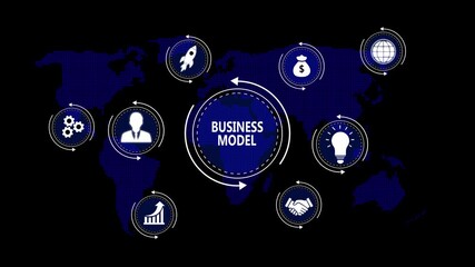 Business Model Network with Business Icons and World Map Background global. - Powered by Adobe