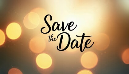 Elegant design with text Save the Date on warm bokeh lights background. Beautiful invitation design perfect for weddings engagement parties or other events