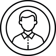 Outline icon of a man in a collared shirt inside of a circle with a ring around the outside edge