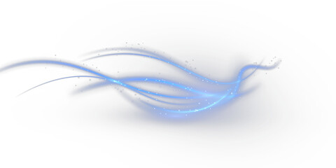 Blue wind waves effect. Abstract light motion trails with sparkles isolated on black background. Light blue Twirl. Curve light effect of blue line. Luminous blue circle.	
