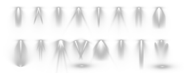 Light sources, concert lighting, stage spotlights. Light Effects. Transparent allows seamless web or poster use. Stage lighting creates dramatic beams in concert visuals. Scene. Row of spotlights