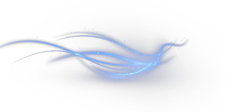 Blue wind waves effect. Abstract light motion trails with sparkles isolated on black background. Light blue Twirl. Curve light effect of blue line. Luminous blue circle.	
