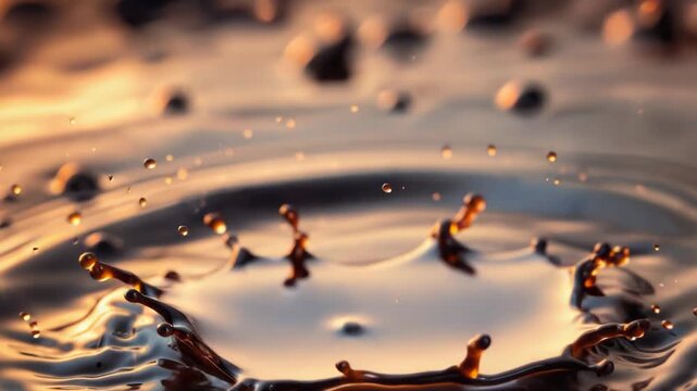 Video A brief droplet of liquid falling onto the surface of calm water, creating ripples and distortion