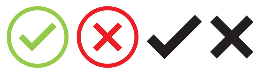 Creative vector illustration of green tick, red cross isolated on transparent background. Art design with text do and dont. Right or wrong. True or false. Abstract concept graphic element