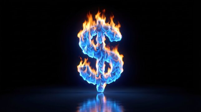 Flaming Dollar Sign Symbolizing Wealth and Prosperity
