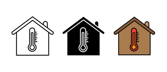 Smart Home Temperature Icon thermostat control, climate, smart device, stroke filled and colored icon set.