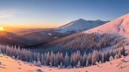 Snowy Mountain Landscape at Sunrise