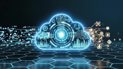 Futuristic digital network visualization for cloud ai processes with circuits and arrows. Suitable for technology, data analysis, and innovation concepts. - Powered by Adobe