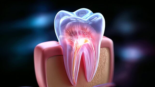 Human tooth anatomy, three-dimensional rendering, dental structure display, oral health visualization, enamel dentin detail, stomatology education tool, clinical dental concept , w